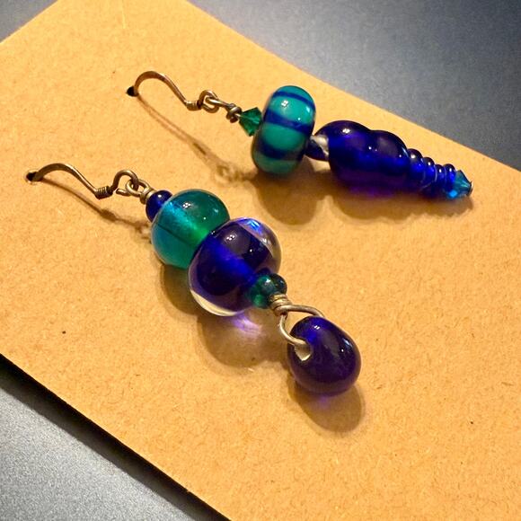 Gorgeous Blue Artisan Handcrafted Glass Drop Earrings - Picture 3 of 8